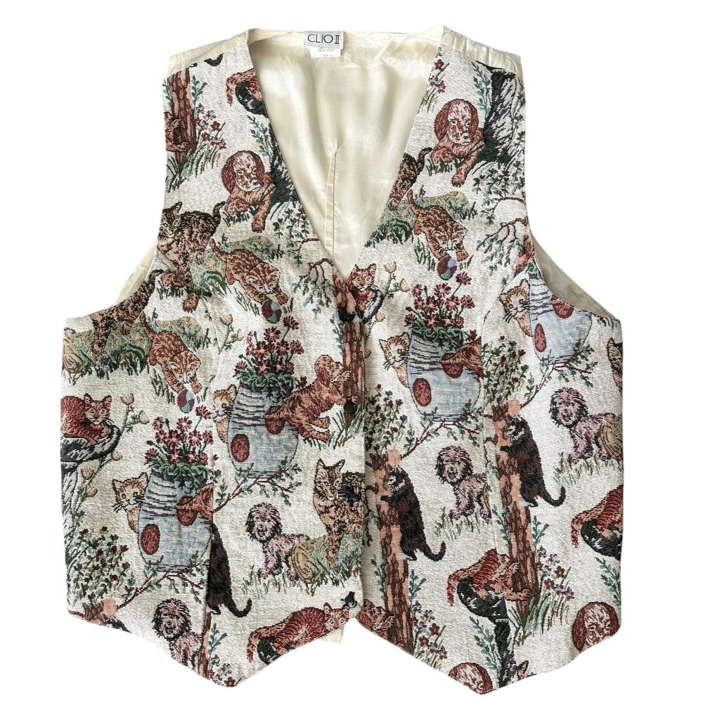 Vintage Tapestry Animal Vest Dogs Cats Novelty Cottagecore Grandpa Core Size 3X